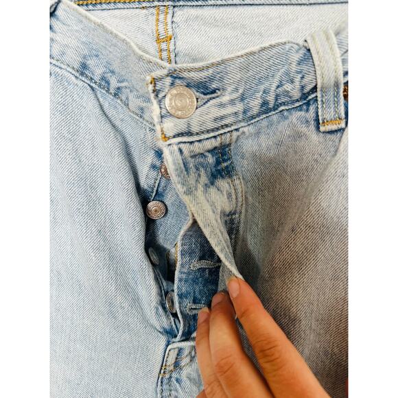 Levi's 501 Blue 100% Cotton Denim Patchwork Freehand Folk Jeans Size W 32 L 30 - Picture 7 of 16